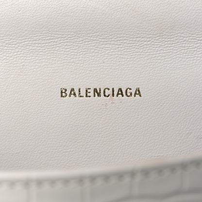 Balenciaga Shiny Calfskin Crocodile Embossed Hourglass Top Handle Bag XS White 6 of 14