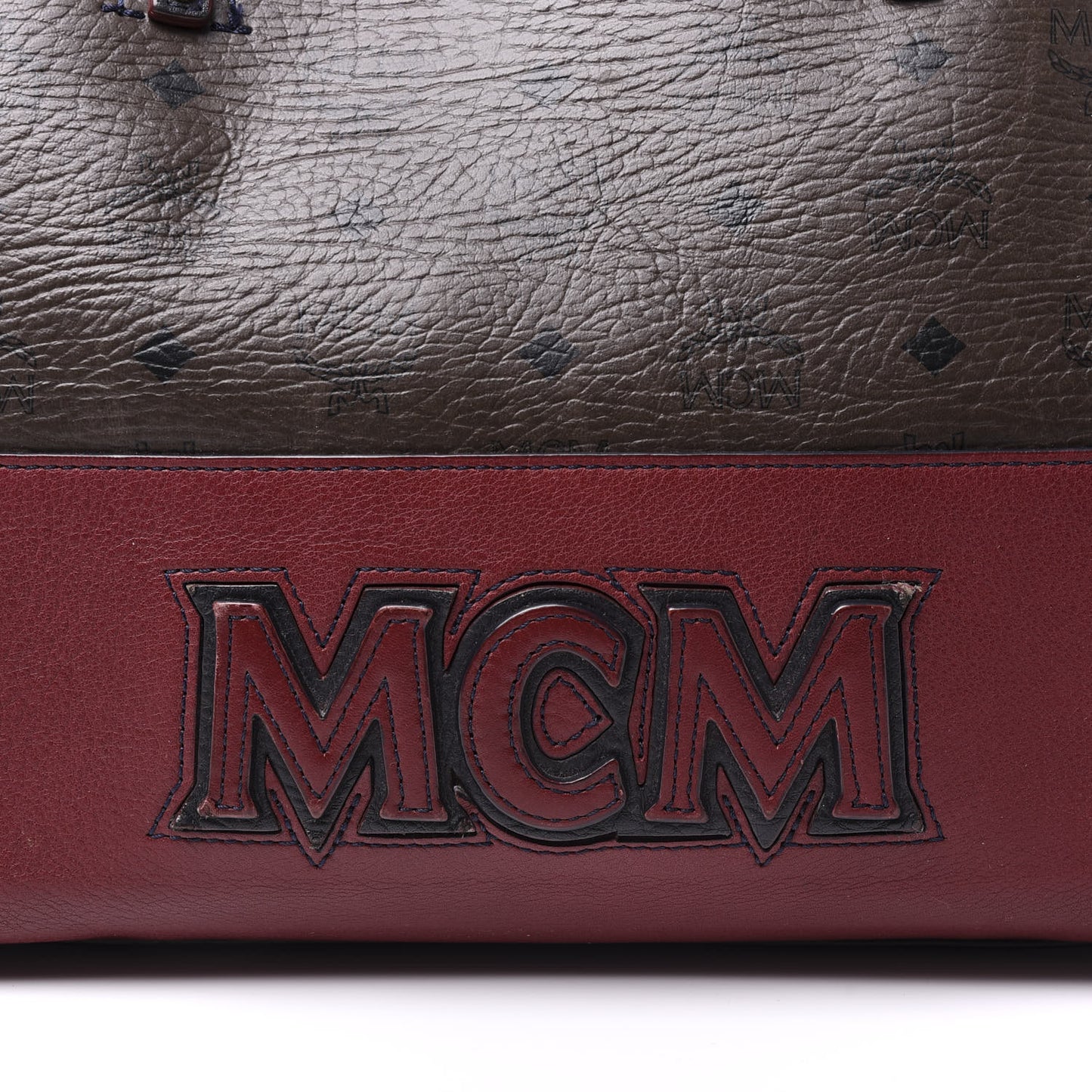Visetos Calfskin Logo Medium Shopper Tote Dark Brown Dark Red