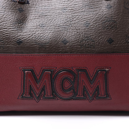 MCM Visetos Calfskin Logo Medium Shopper Tote Dark Brown Dark Red 9 of 13