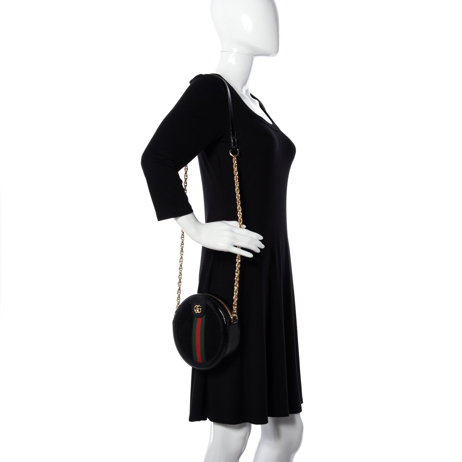 Gucci Suede Patent Web Mini Ophidia Round Shoulder Bag Black 2 of 12