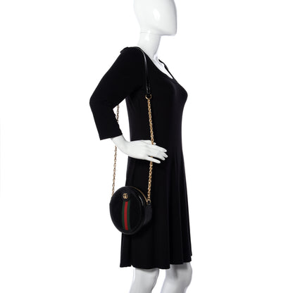 Gucci Suede Patent Web Mini Ophidia Round Shoulder Bag Black 2 of 12