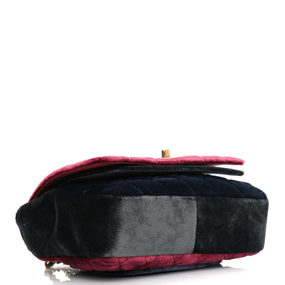 Chanel Velvet Quilted Medium Camellia Flap Black Red Blue 4 of 11