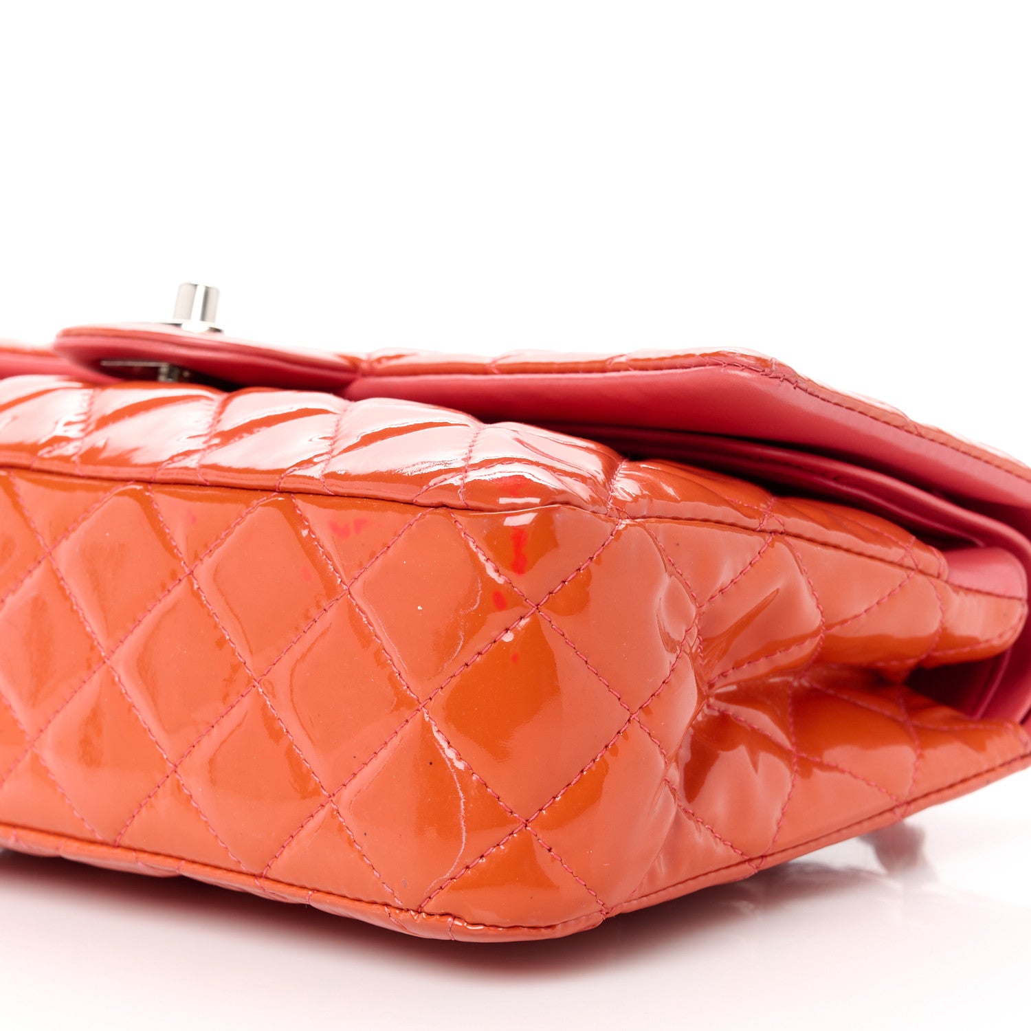 Chanel Patent Quilted Medium Double Flap Coral 11 of 14