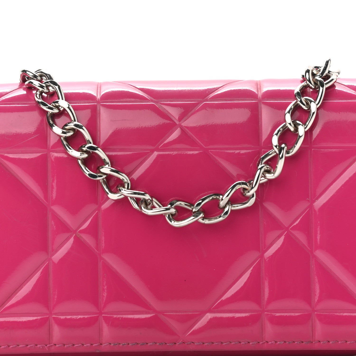 Christian Dior Patent Cannage Lady Dior Rendezvous Wallet On Chain Fuchsia 8 of 14