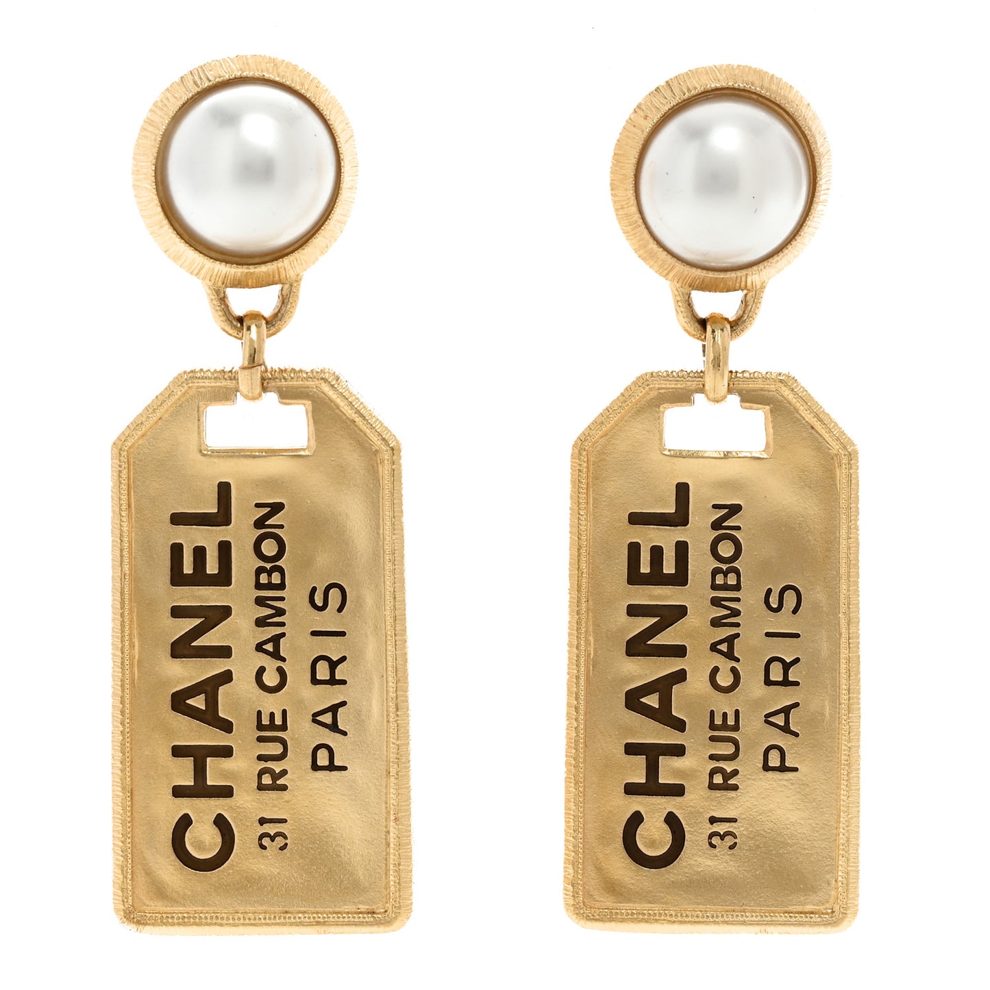 Pearl CC Tags Drop Earrings Gold