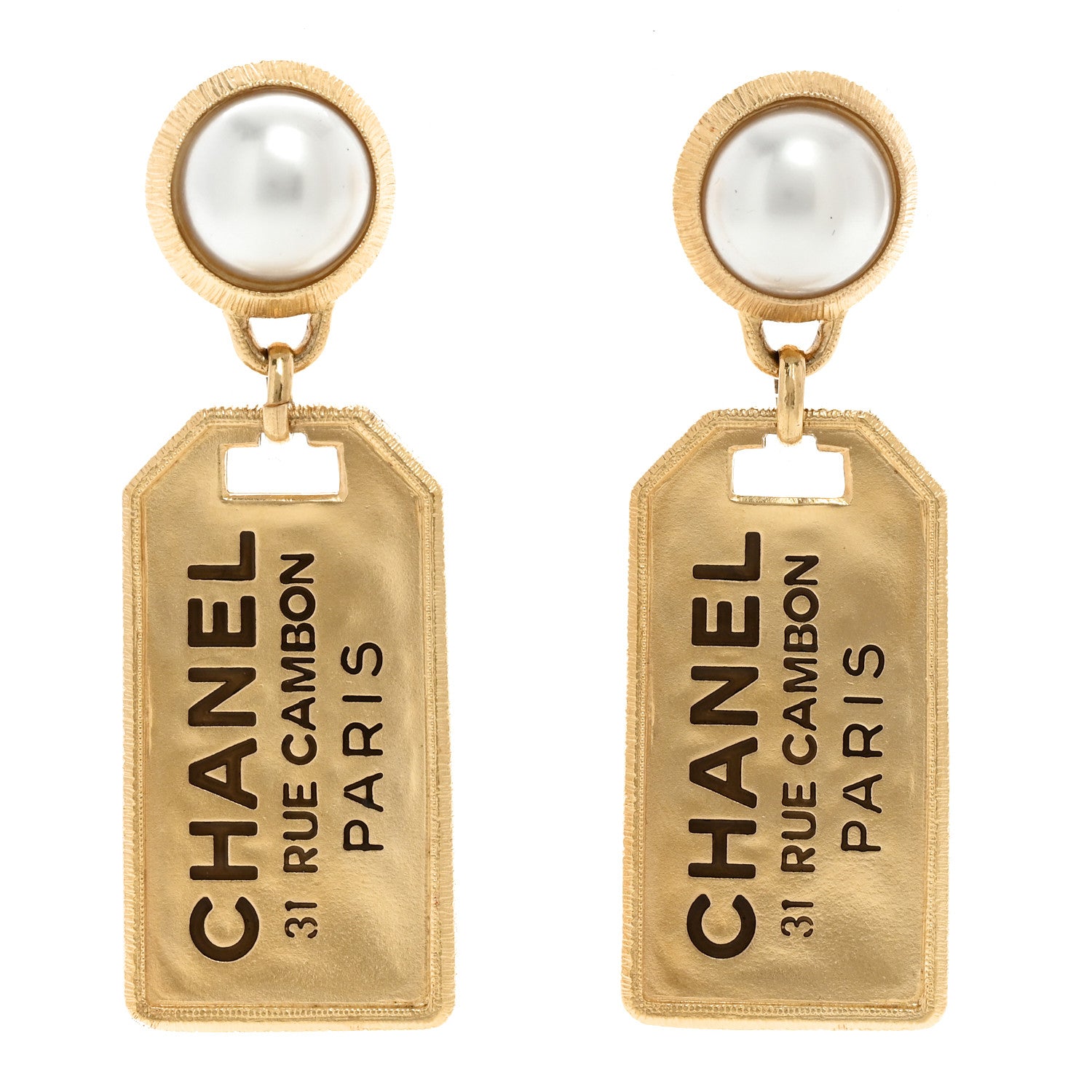 Chanel Pearl CC Tags Drop Earrings Gold 1 of 4