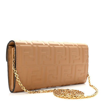 Fendi Vitello Soft F is Fendi Bi-Color FF 1974 Embossed Continental Envelope Wallet On Chain Miele Scuro 3 of 10