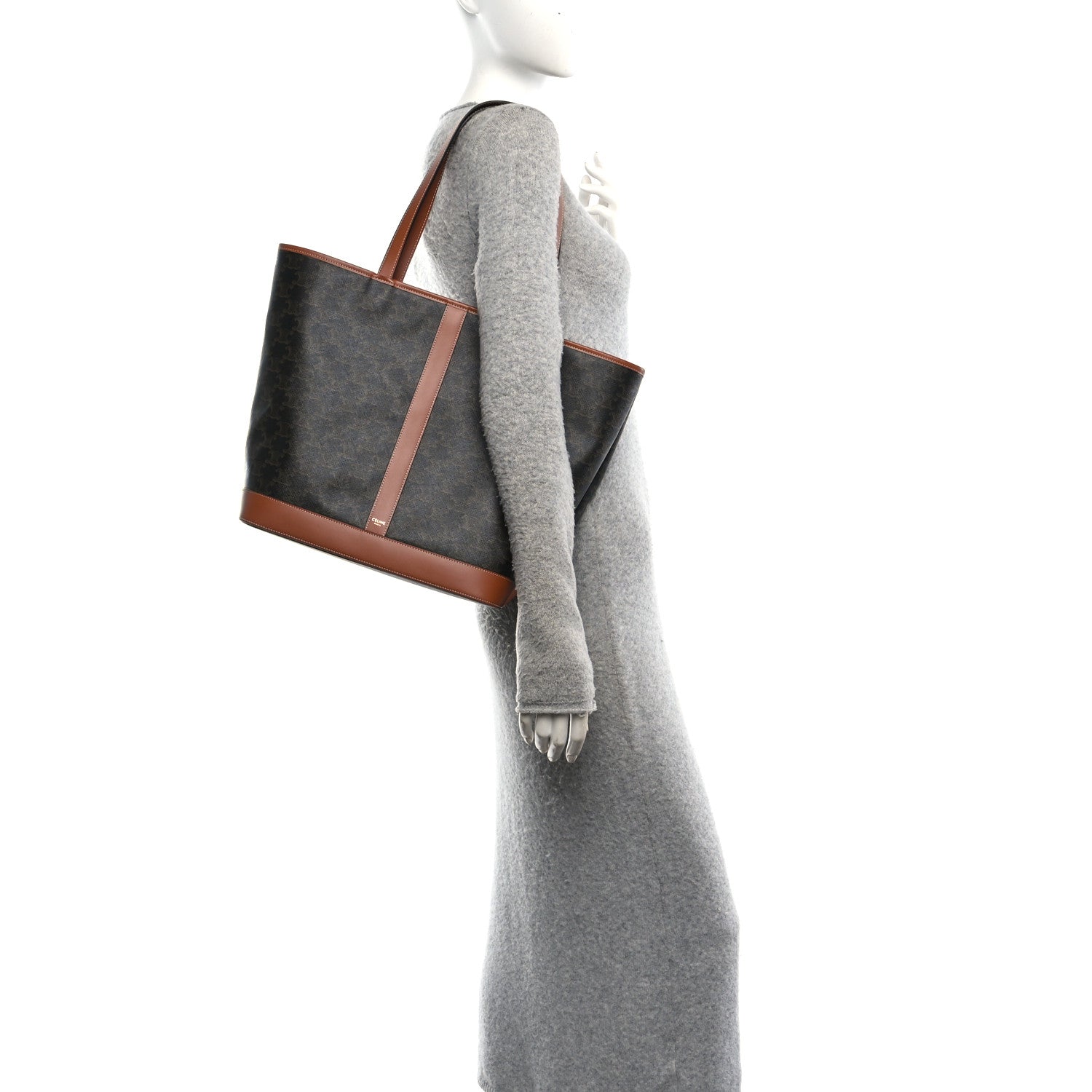 Celine Triomphe Canvas Calfskin Medium Cabas Bag Tan 2 of 9