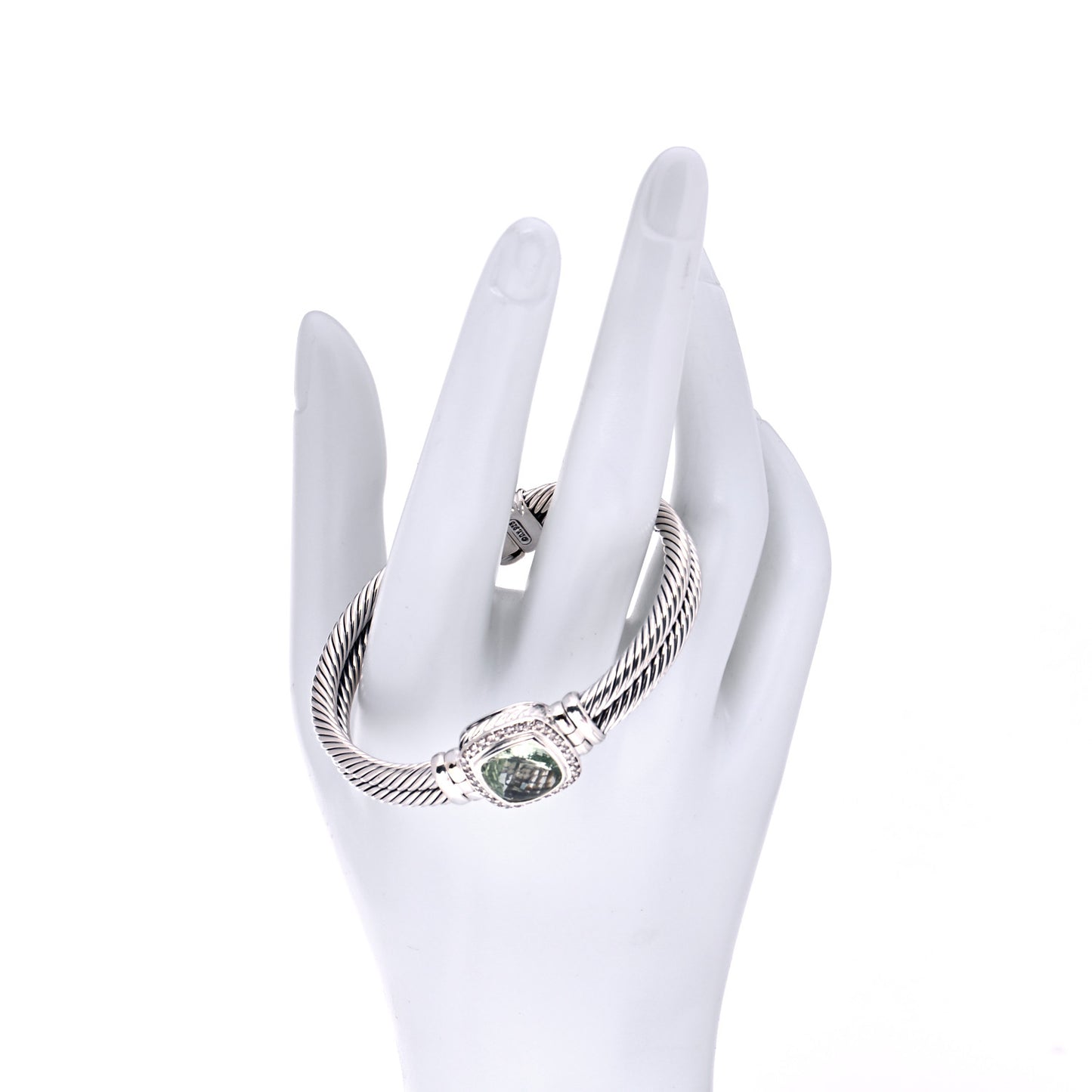 Sterling Silver Diamond Prasiolite 10mm Albion Cable Bracelet
