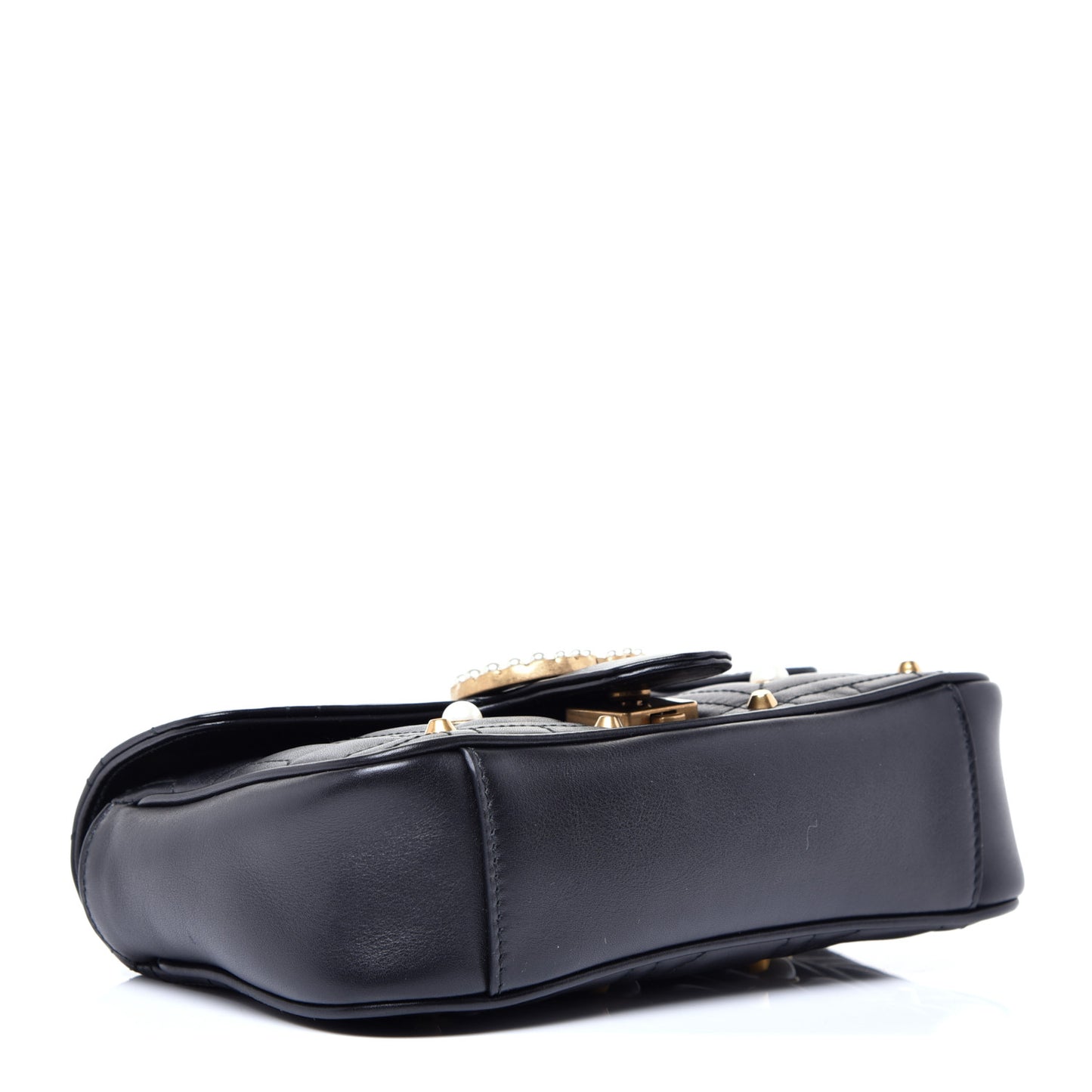 Calfskin Matelasse Studded Mini Pearly GG Marmont Shoulder Bag Black