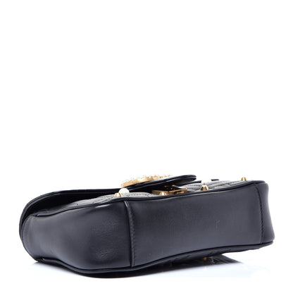 Gucci Calfskin Matelasse Studded Mini Pearly GG Marmont Shoulder Bag Black 4 of 11