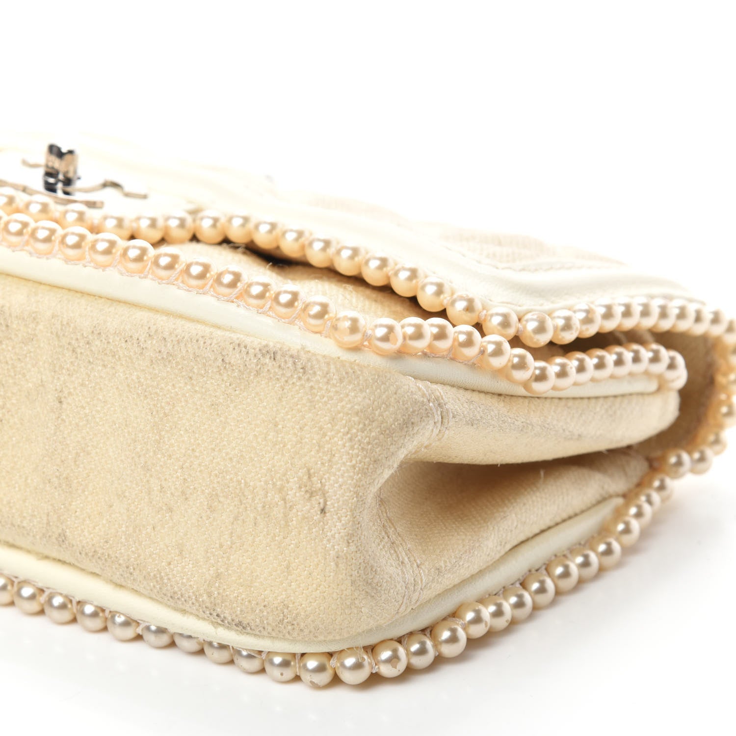 Chanel Canvas Quilted Pearl Trim Medium Flap Beige 7 of 16