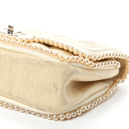 Chanel Canvas Quilted Pearl Trim Medium Flap Beige 7 of 16