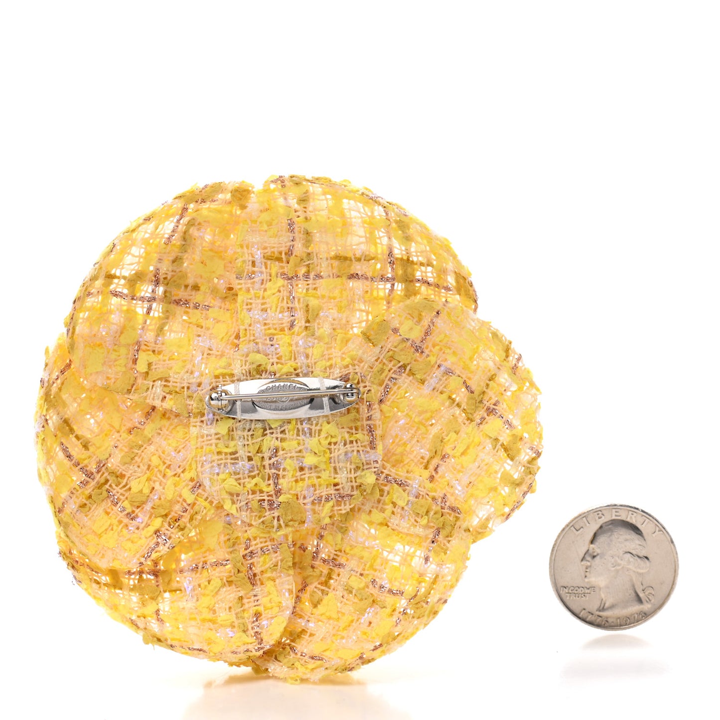 Tweed Crystal CC Camellia Brooch Yellow