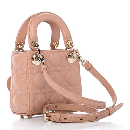 Christian Dior Lambskin Cannage Micro Lady Dior Rose Des Vents 3 of 9