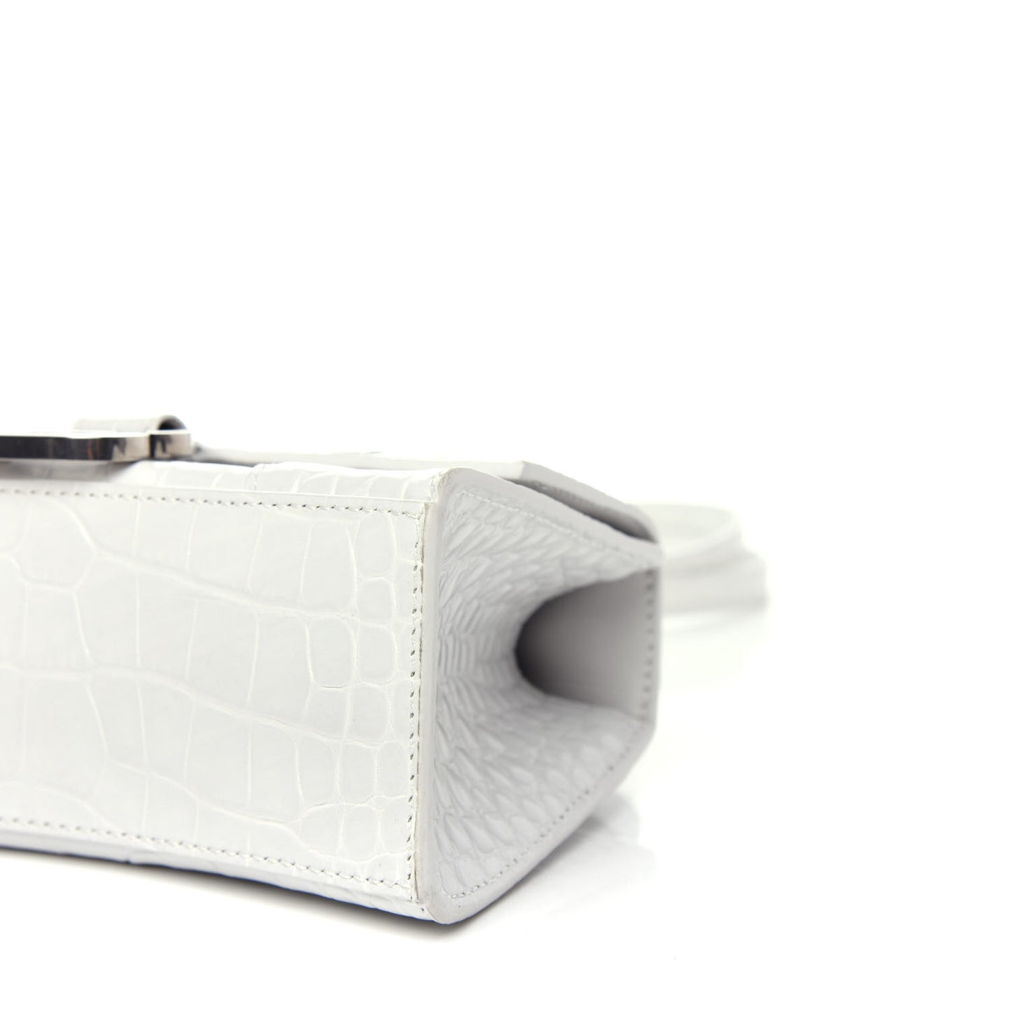 Shiny Calfskin Crocodile Embossed Hourglass Top Handle Bag XS White