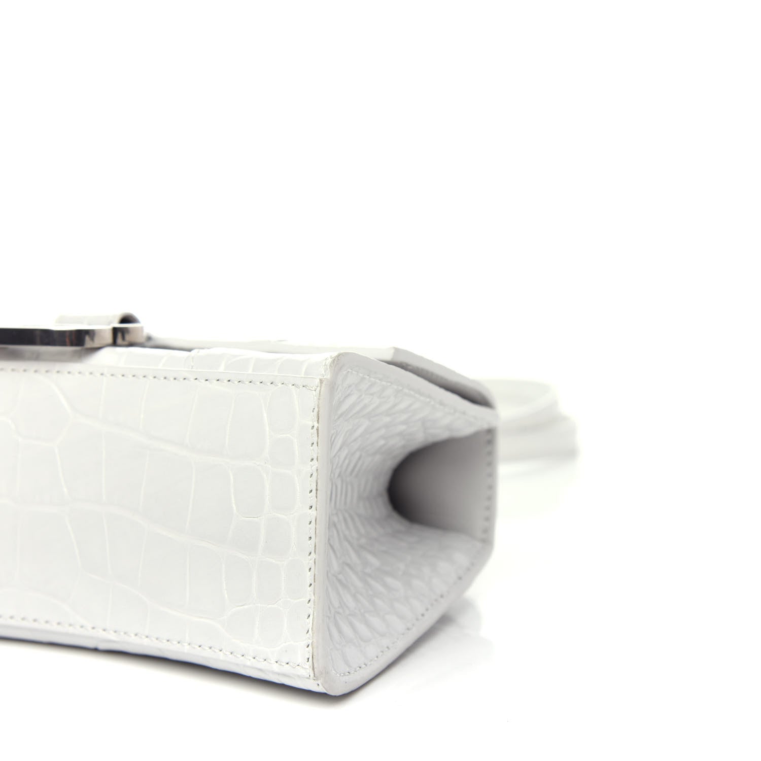 Balenciaga Shiny Calfskin Crocodile Embossed Hourglass Top Handle Bag XS White 8 of 9