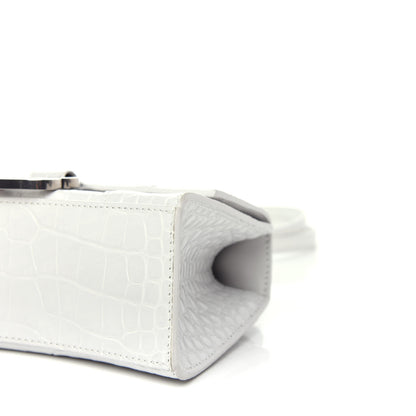 Balenciaga Shiny Calfskin Crocodile Embossed Hourglass Top Handle Bag XS White 8 of 9