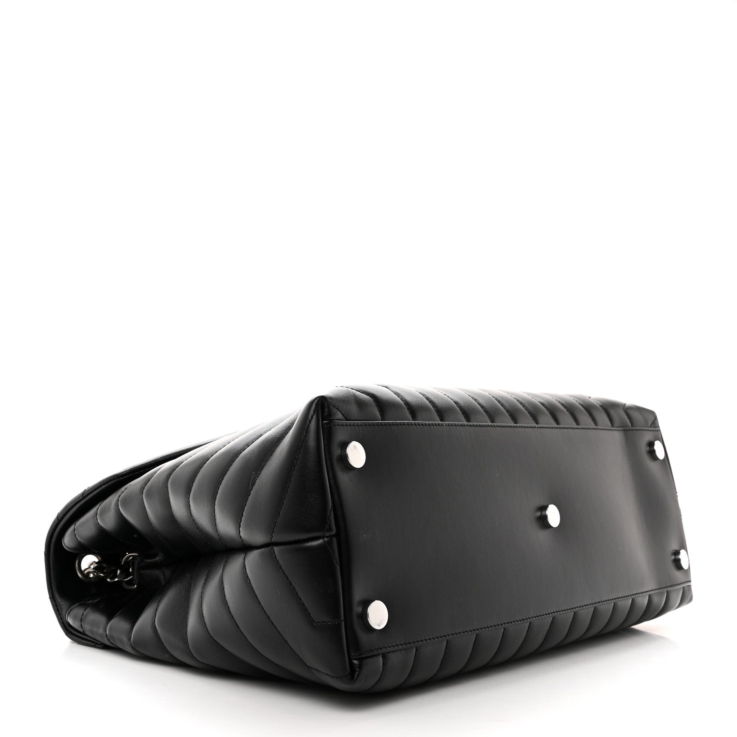 Saint Laurent SAINT LAURENT Calfskin Y Quilted Monogram Large Loulou Chain Satchel Black 4 of 11