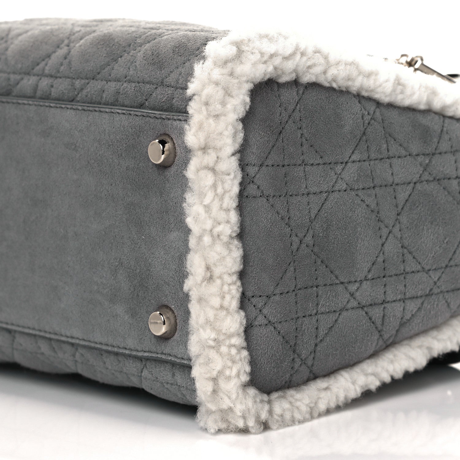 Christian Dior Suede Shearling Cannage Small Lady Dior Gray 7 of 7