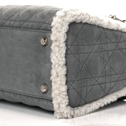 Christian Dior Suede Shearling Cannage Small Lady Dior Gray 7 of 7