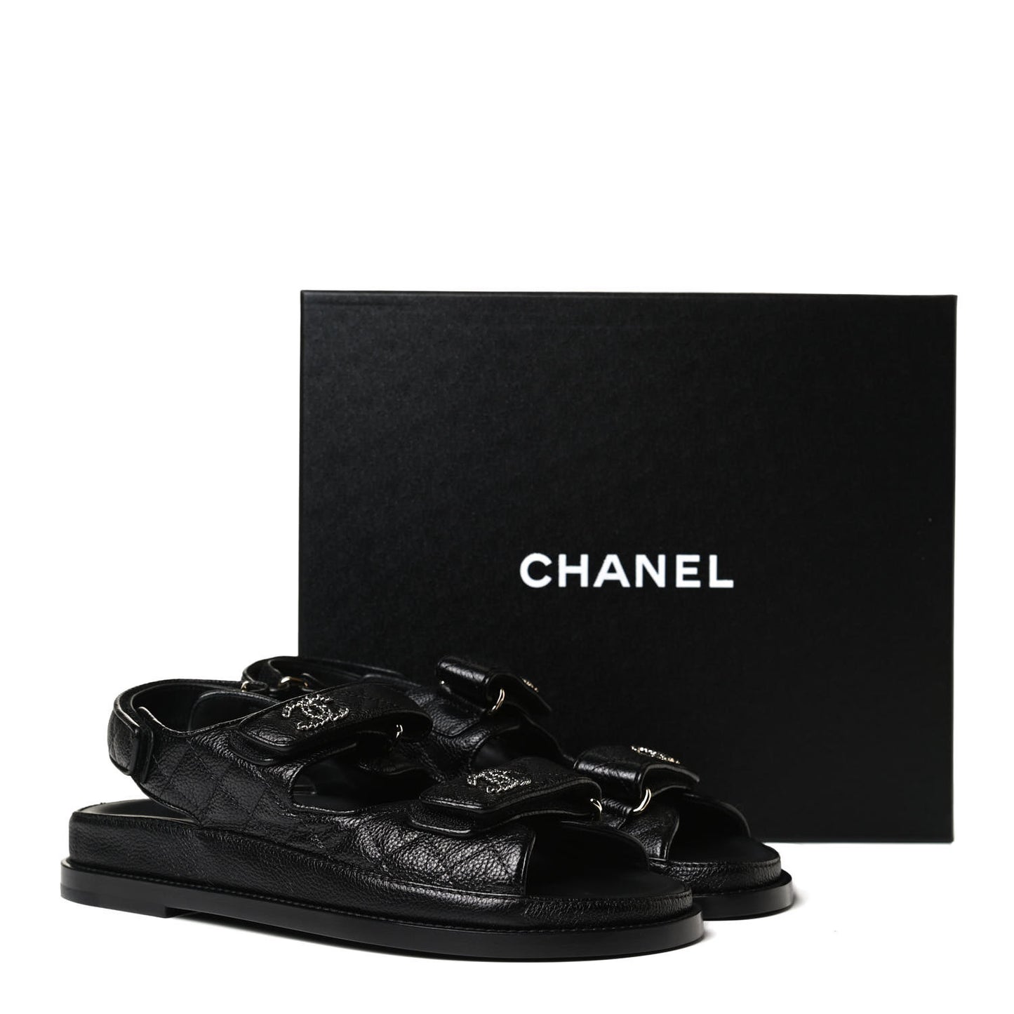Grained Calfskin Velcro Dad Sandals 37.5 Black