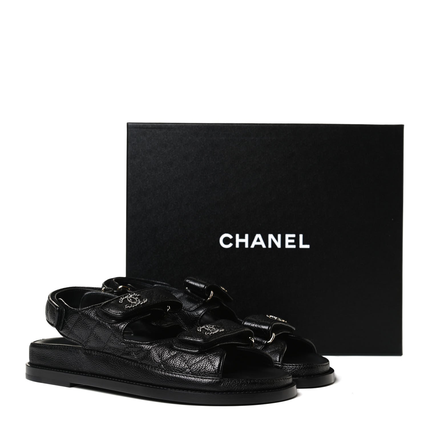 Chanel Grained Calfskin Velcro Dad Sandals 37.5 Black 12 of 12