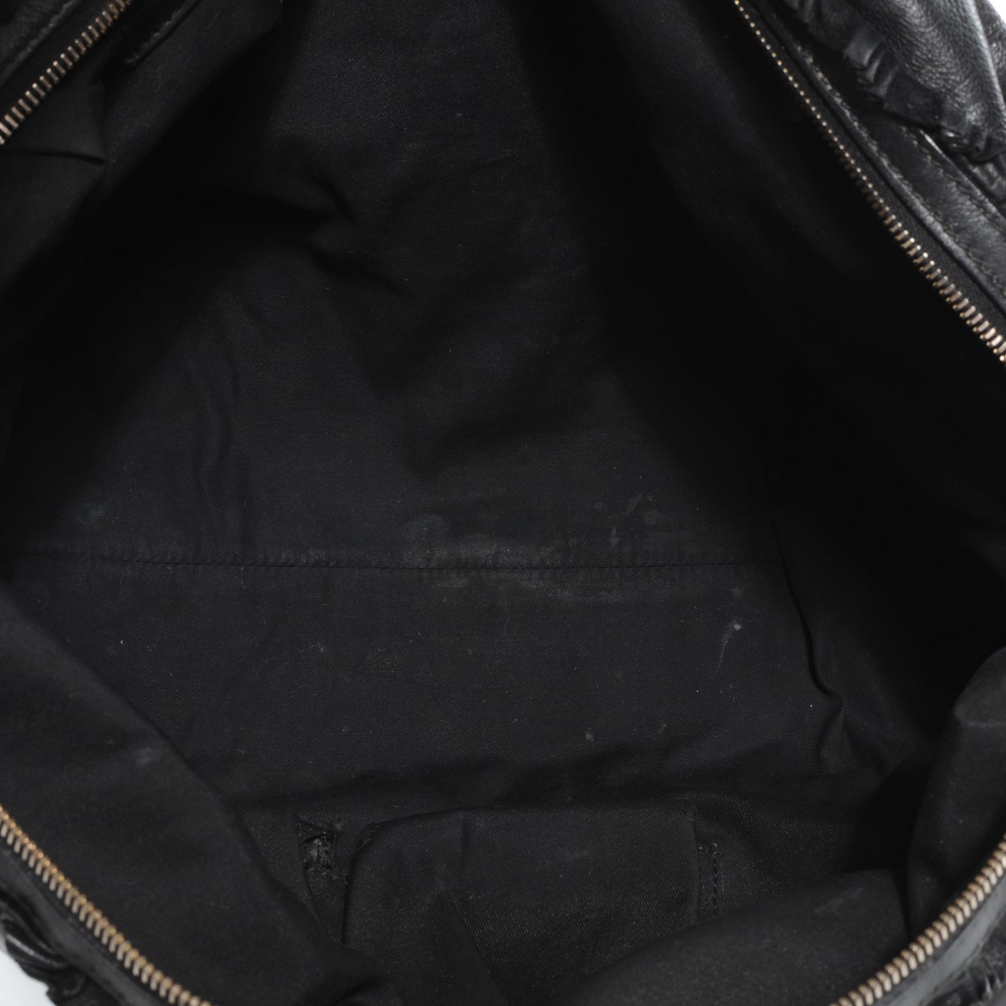 Leather Ruffle Sabrina Boston Tote Black