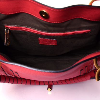 Chloe Calfskin Marcie Size Zip Satchel Plaid Red 4 of 4