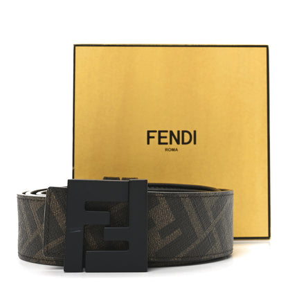Fendi Cuoio Romano Glazed Fabric Enamel FF 1974 Reversible Belt 100 40 Black 6 of 6