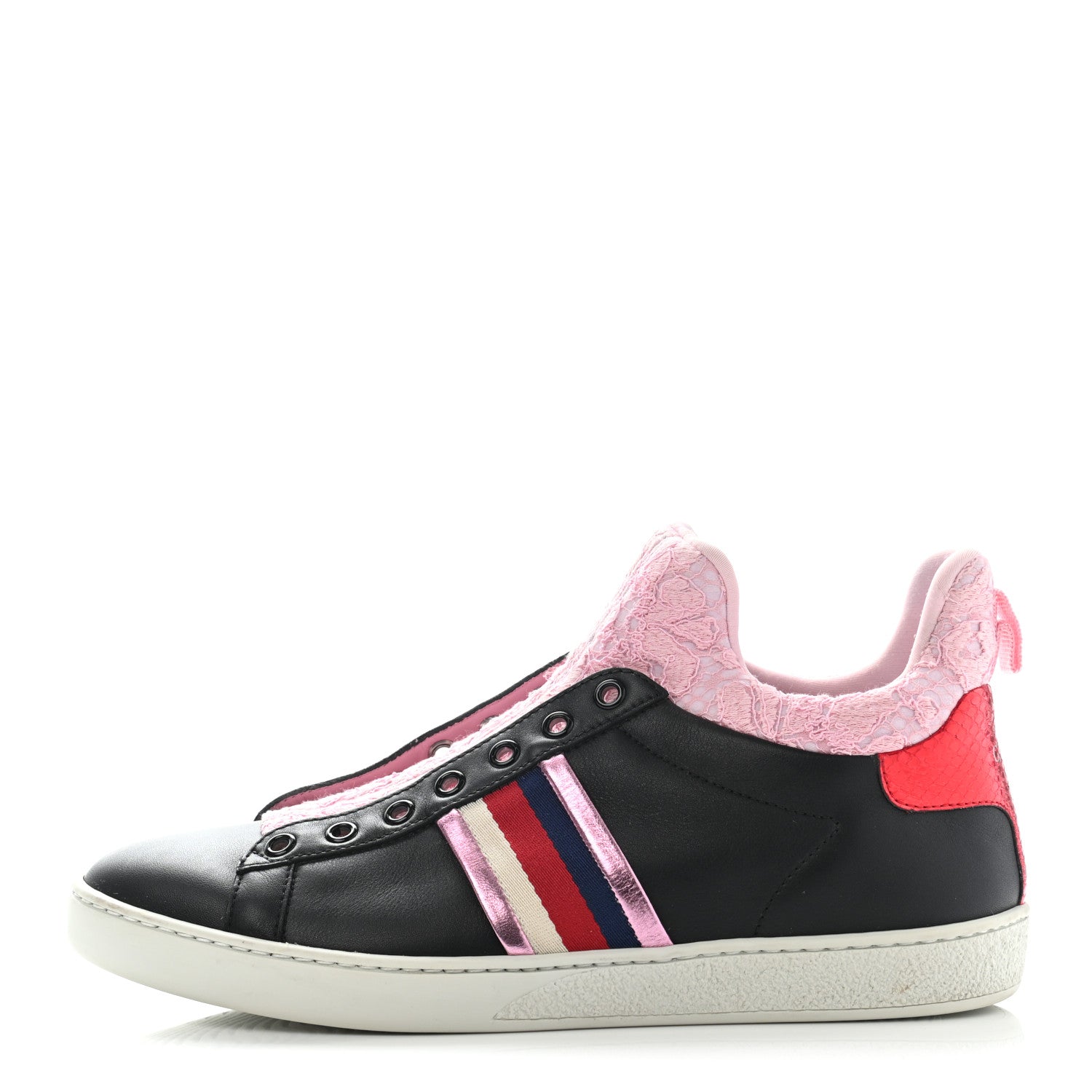 Gucci Calfskin Lace Ayers Sylvie Web Womens New Ace High Top Sneakers 39 Black 1 of 10
