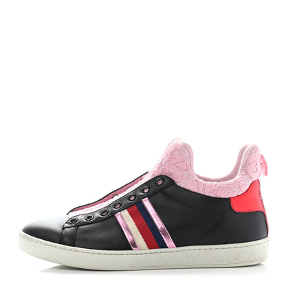 Gucci Calfskin Lace Ayers Sylvie Web Womens New Ace High Top Sneakers 39 Black 1 of 10
