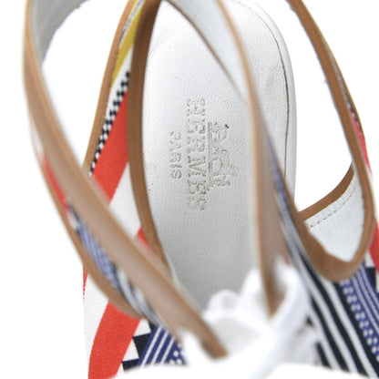 Hermes Calfskin Toile Lace Up Wedge Sandals 38 7 of 9