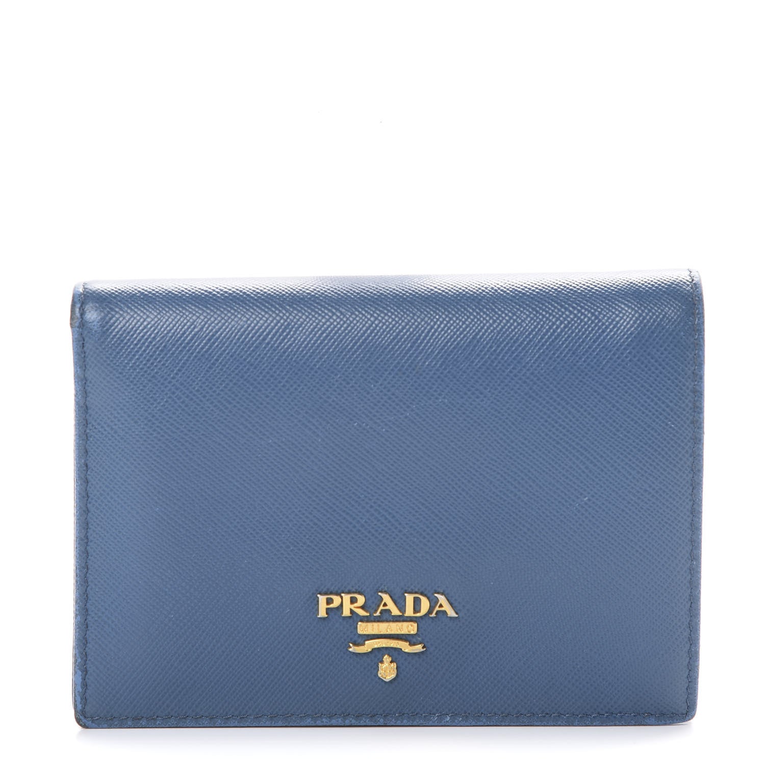 Prada Saffiano Metal Compact Snap Bi-Fold Wallet Cobalto 1 of 12