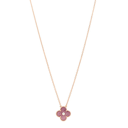 Van Cleef & Arpels 18K Rose Gold Diamond Rhodonite Vintage Alhambra Pendant Necklace 1 of 5