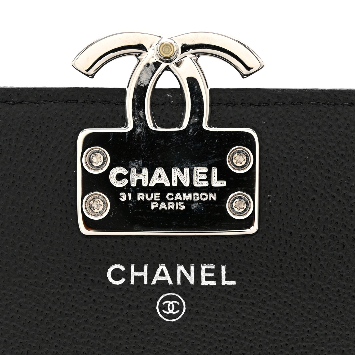 Chanel Grained Calfskin Quilted CC Box Pouch Black 1854744