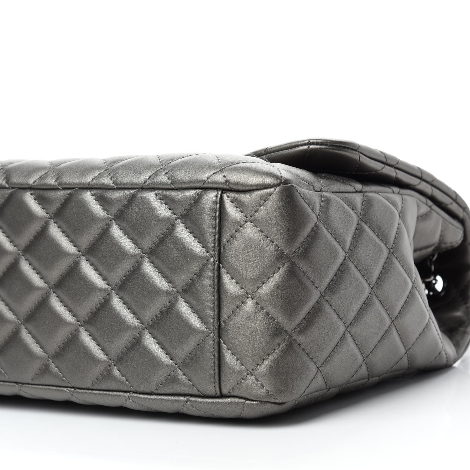 Chanel Metallic Calfskin Quilted Small XXL Travel Flap Bag Dark Silver 7 of 10