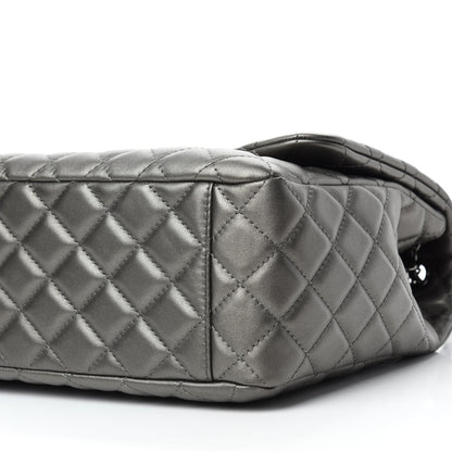 Chanel Metallic Calfskin Quilted Small XXL Travel Flap Bag Dark Silver 7 of 10
