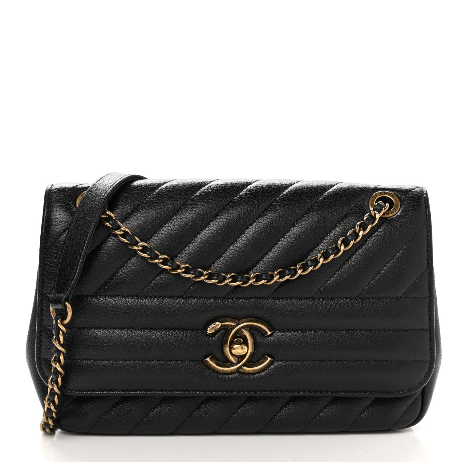Chanel Shiny Goatskin Diagonal Quilted Small Flap Black 1 of 10