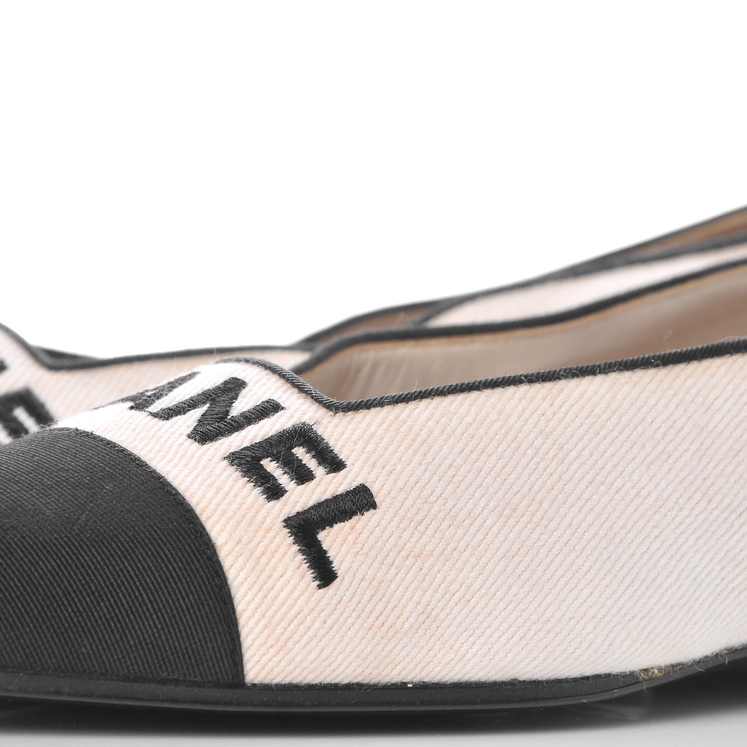Chanel Twill Grosgrain CC Cap Toe Ballerina Flats 36.5 White Black 10 of 17