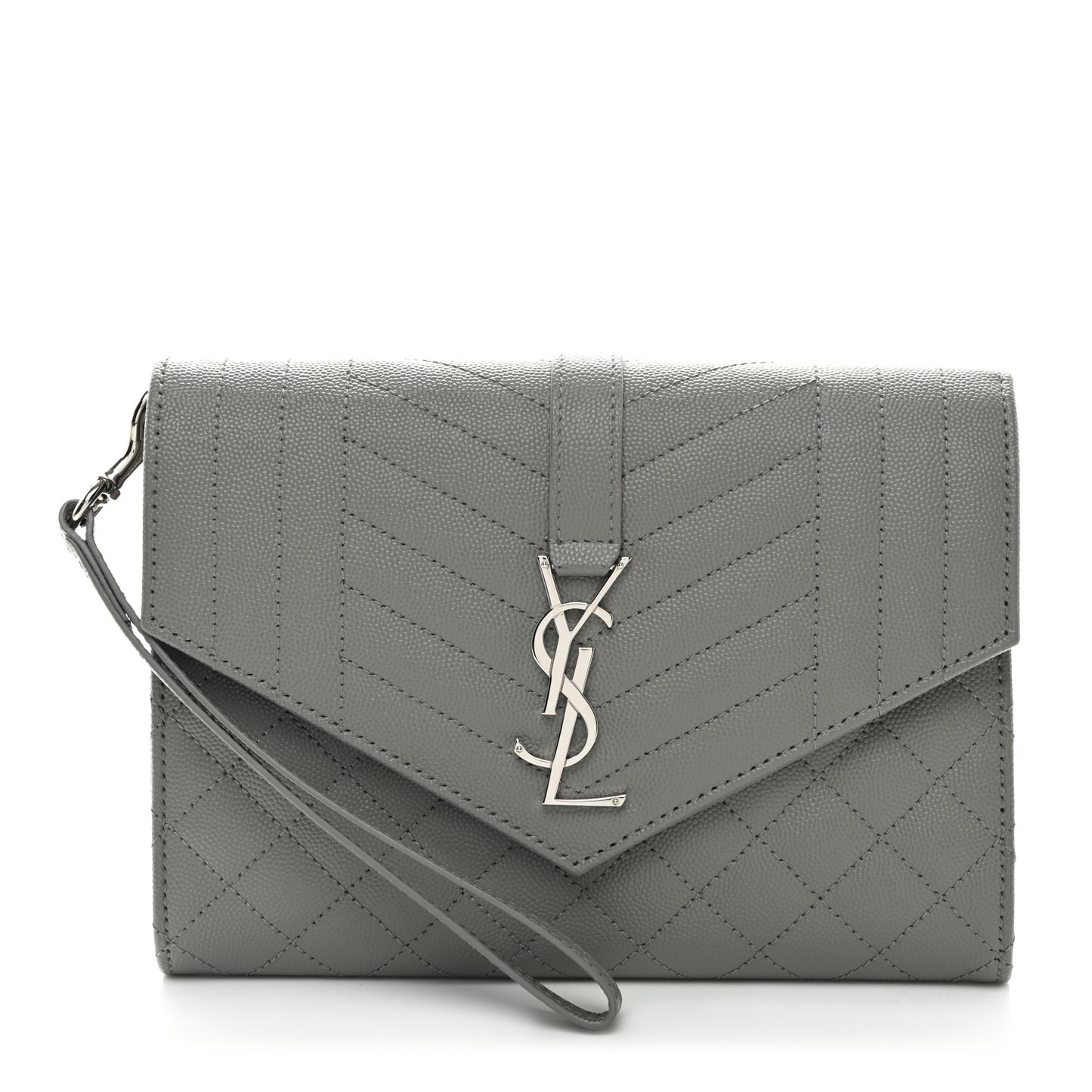 Grain De Poudre Textured Mixed Matelasse Triquilt Monogram Clutch Storm