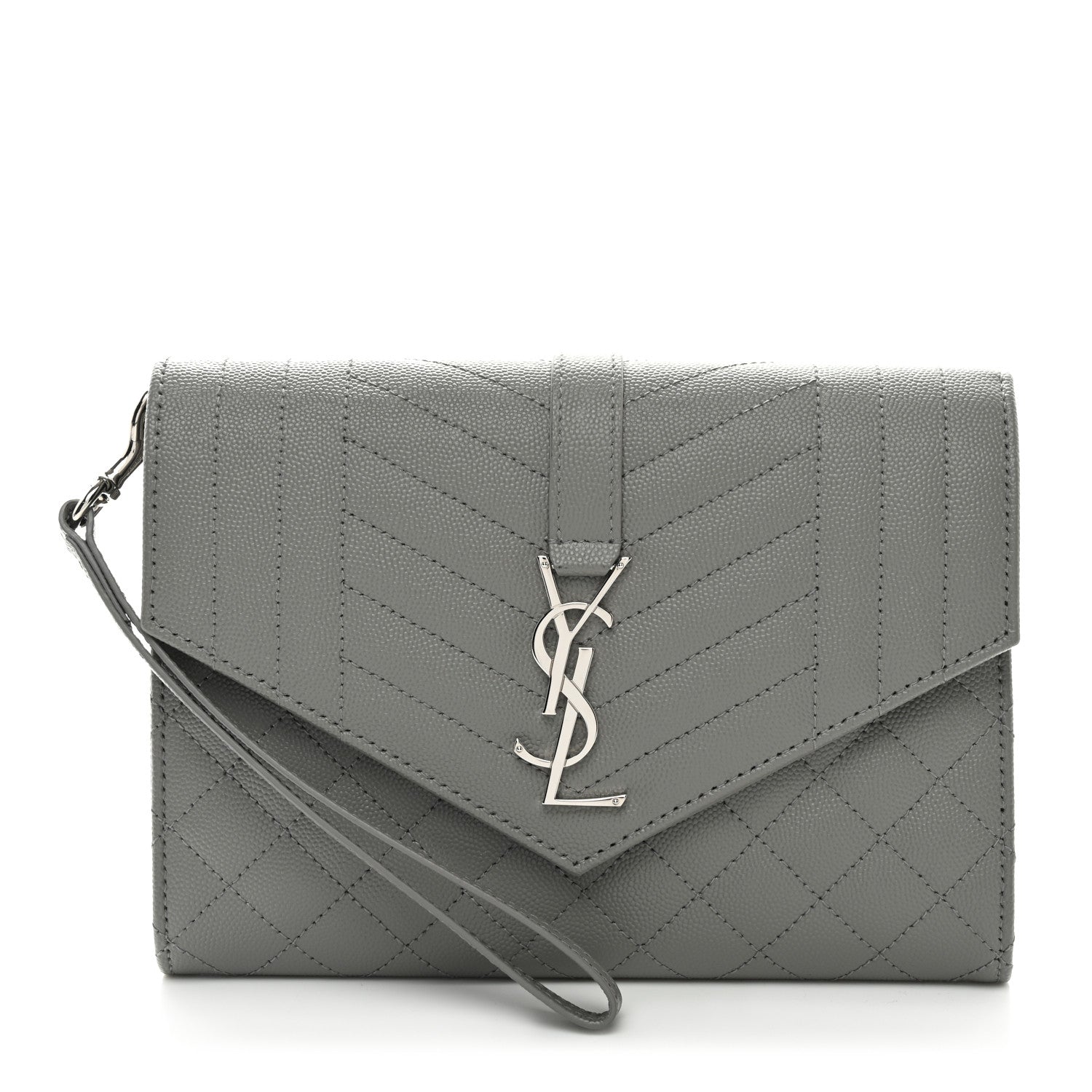 Saint Laurent Grain De Poudre Textured Mixed Matelasse Triquilt Monogram Clutch Storm 1 of 8