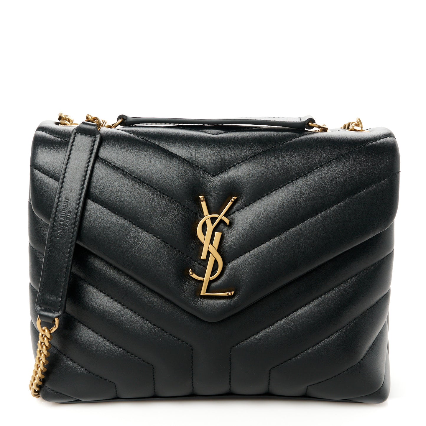 Calfskin Y Quilted Monogram Small Loulou Chain Satchel Black
