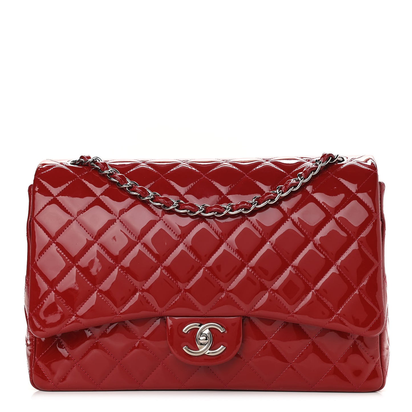 Patent Quilted Maxi Double Flap Red