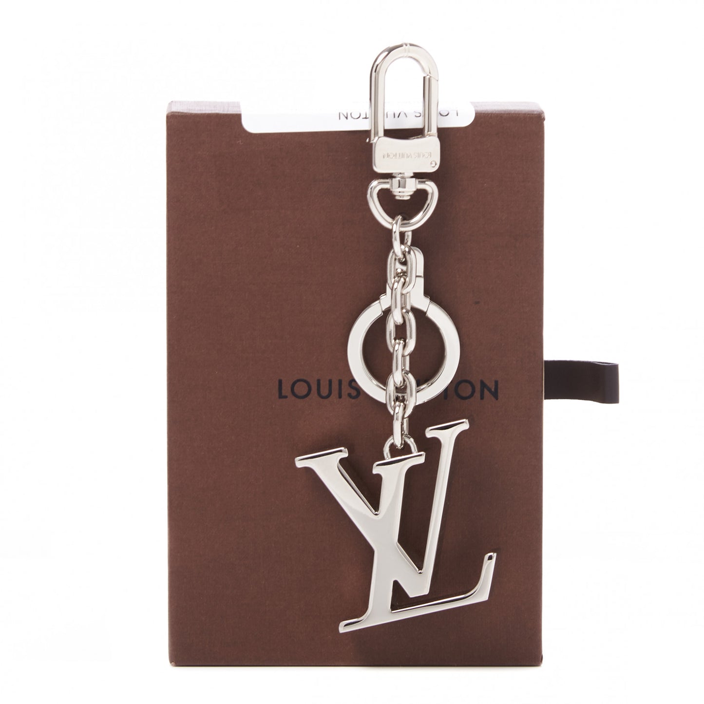 Metal Palladiium Finish LV Initiales Bag Charm Key Holder Silver