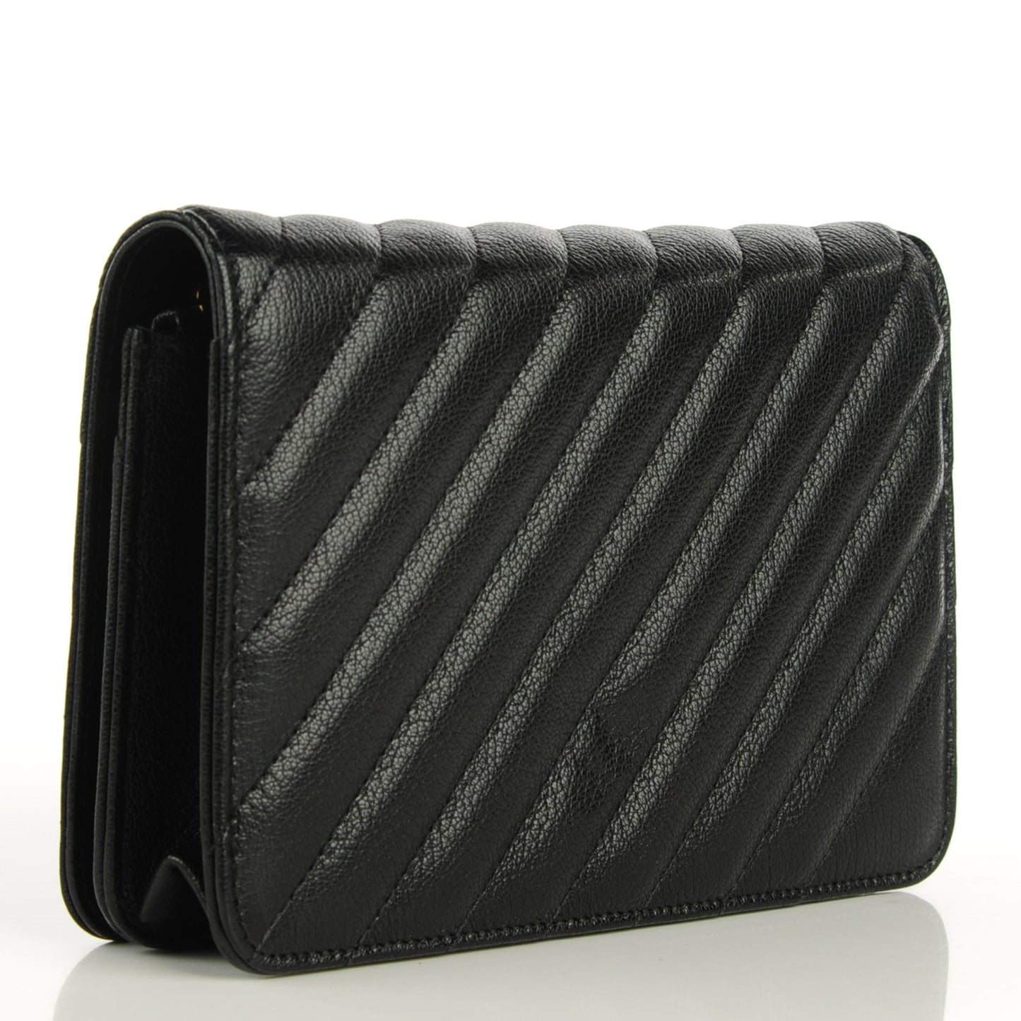 Goatskin Diagonal Quilted Wallet On Chain WOC Black