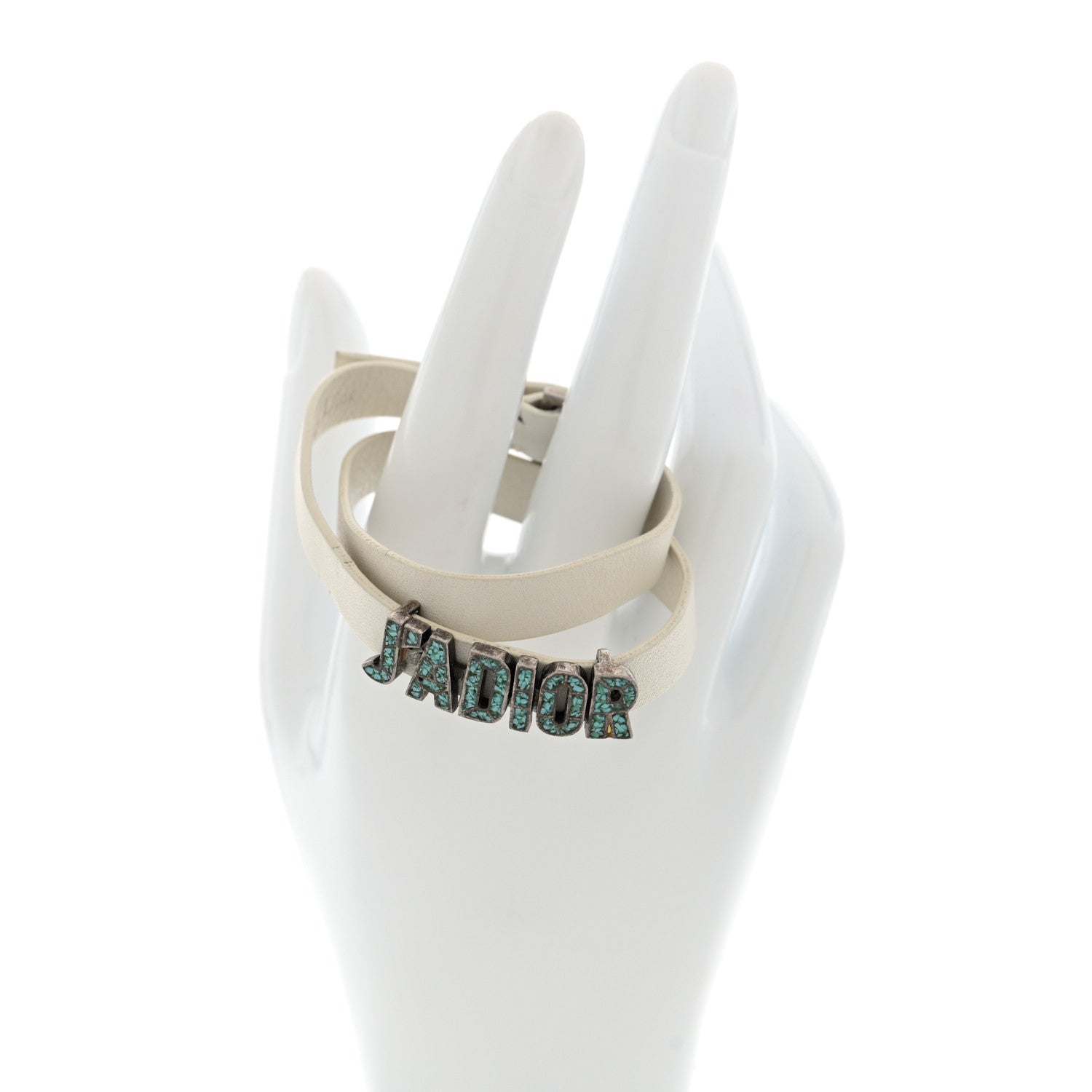 Christian Dior Calfskin J'adior Double Bracelet White Turquoise 2 of 4