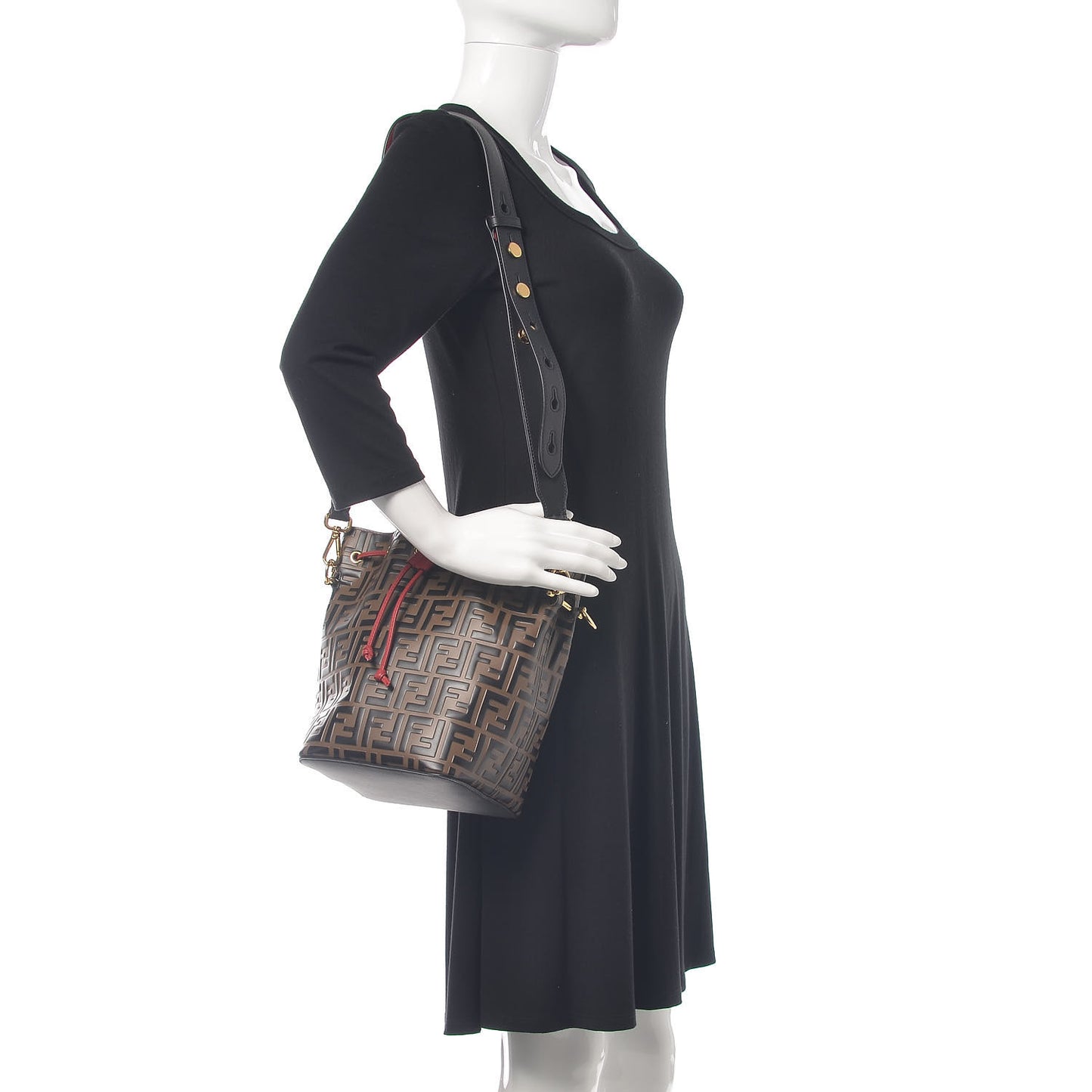Vitello Grace F is Fendi Bi-Color FF 1974 Embossed Grande Mon Tresor Bucket Bag Maya Black Fragola
