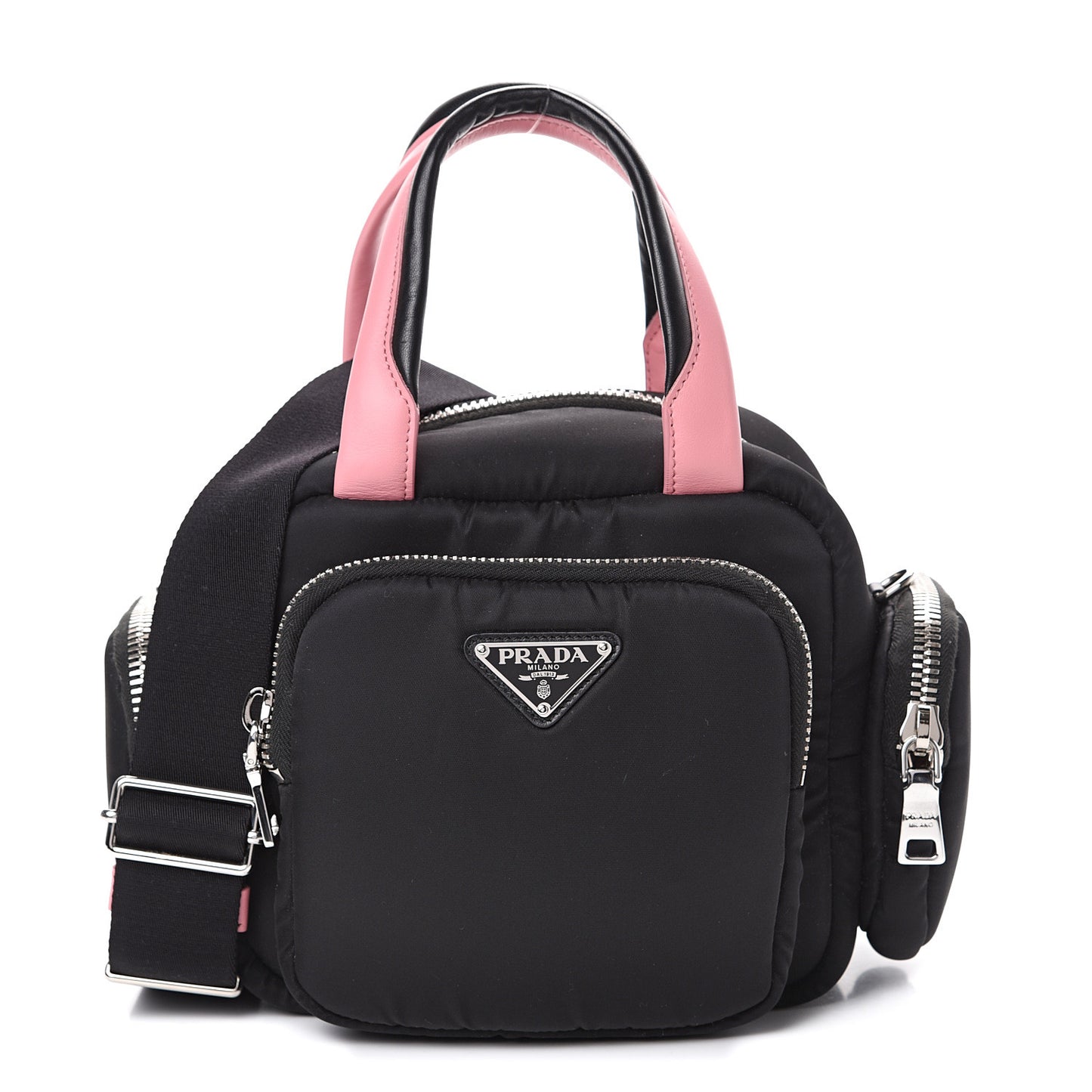 Tessuto Nylon Pocket Top Handle Cargo Bag Black Pink