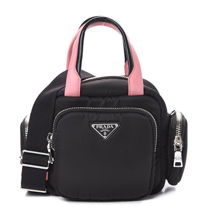 Prada Tessuto Nylon Pocket Top Handle Cargo Bag Black Pink 1 of 9